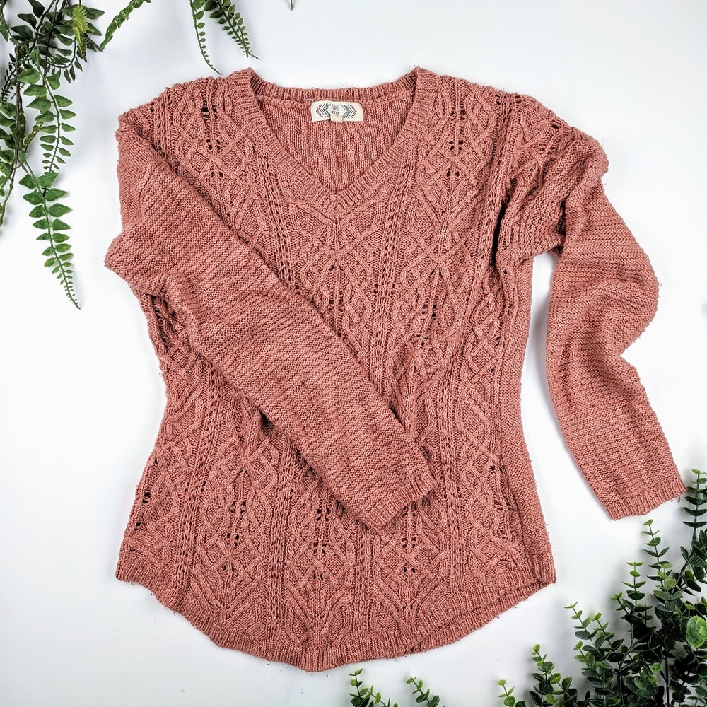 Pink Rose | Dusty Rose Cable Knit Sweater